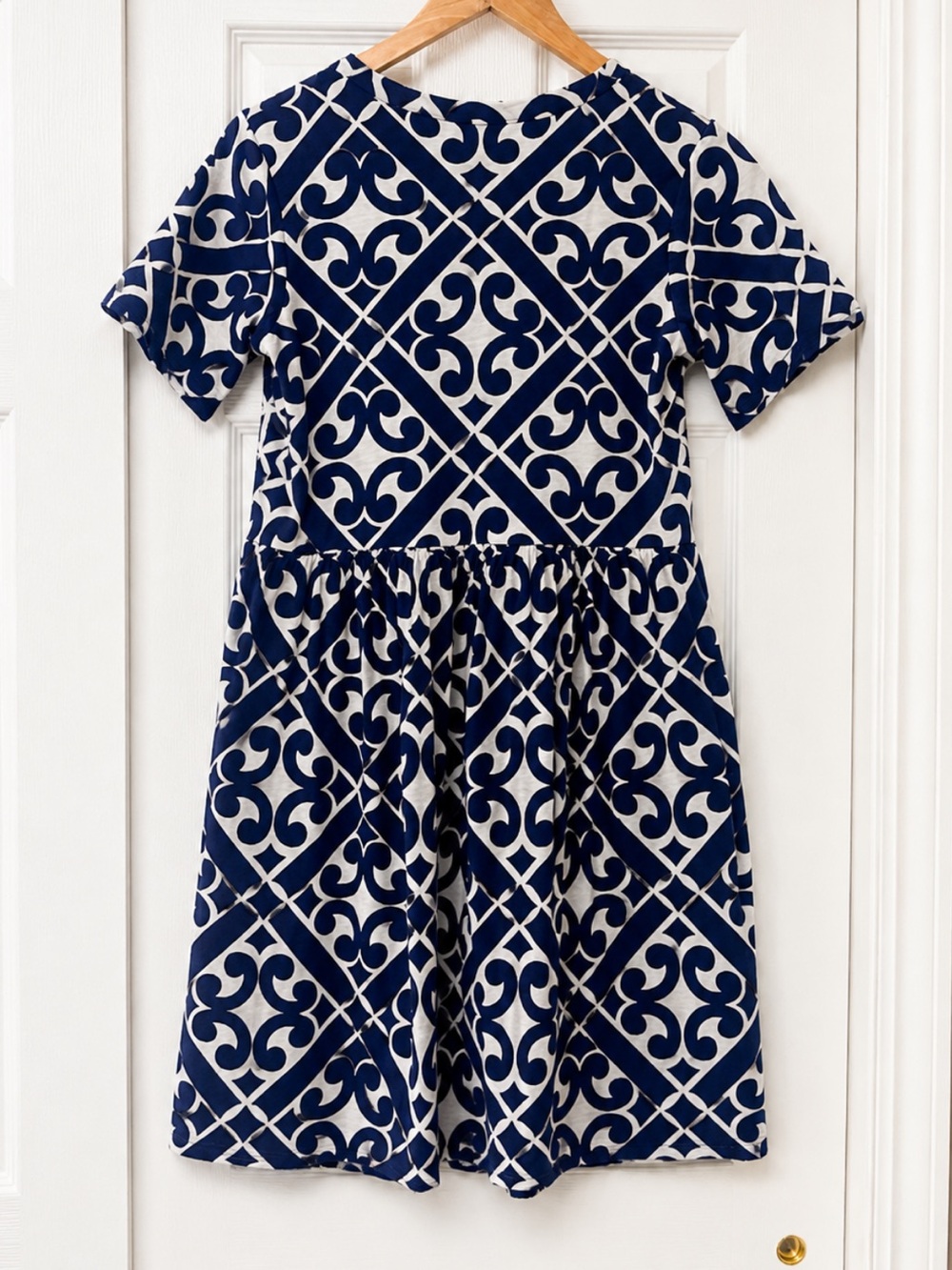 Boden Blue White Geometric Fit & Flare Cotton Dress US 6 - Picture 2 of 5
